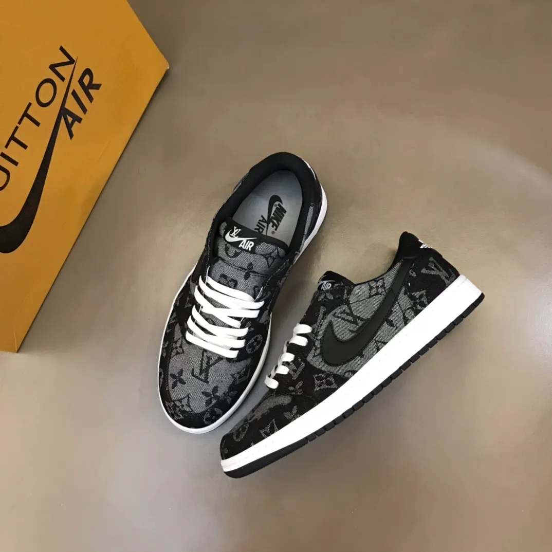Men's shoes 💰p440 "*OUIS *UITTO* Nike" new original drawer box, co-branded low-top casual sneakers, this sneaker is completely made of denim canvas splicing leather, decorated with Louis Vuitton's iconic monogram and Damierl pattern with natural cowhide piping. The upper of this shoe combines LV’s most classic Monogram and Damier elements, giving it a sense of luxury and recognition! Size: 38-45